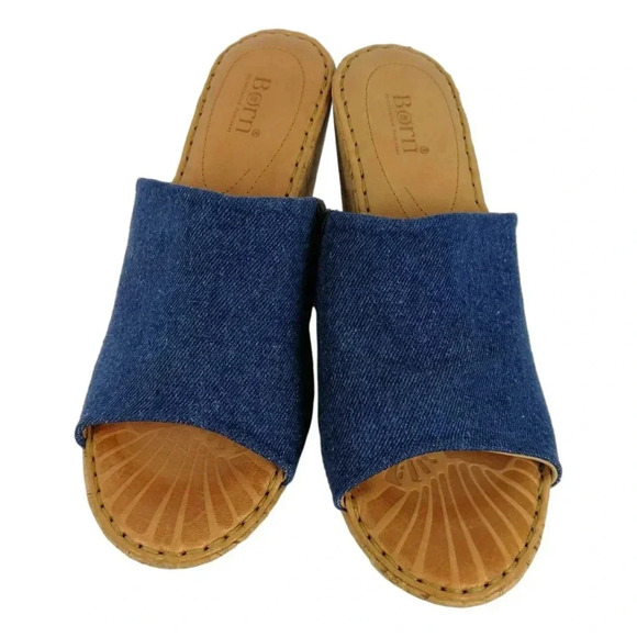 Born Sandals Blue Denim Size 10 M Eugenia  Cork Wedge Open Toe New - Picture 2 of 8